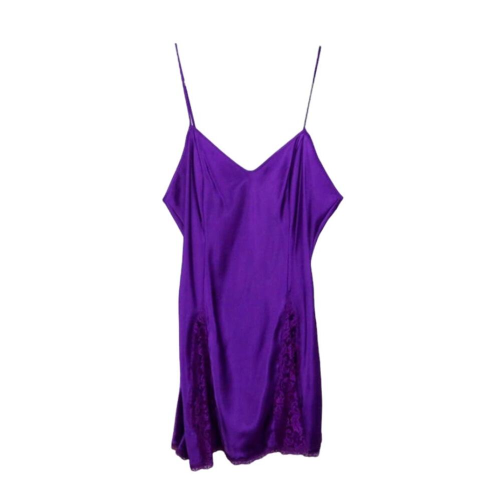 Vintage Victoria's Secret Gold Label Purple Lace Satin Slip Lingerie Large Sexy - Picture 2 of 5